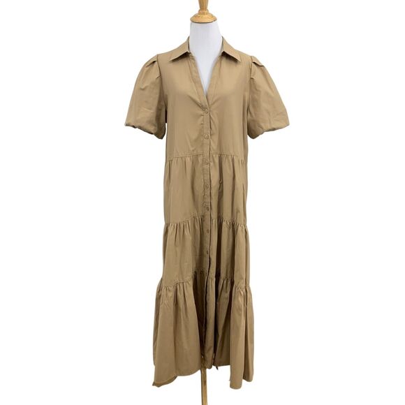 Brochu Walker Dress Womens L Large The Havana Puff Sleeve Button Front Maxi - Picture 1 of 14